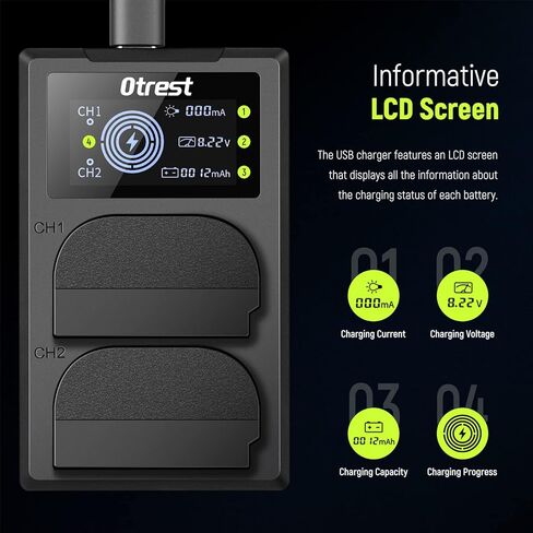 OTREST 2 Pack LP-E6NH Battery and Charger Set, 2250mAh Replacement Batteries for LP-E6NH & Dual USB Charger with LCD Screen, Compatible with Canon EOS R7 R5 R6 R 5D III IV 6D II 7D II 70D 80D 90D in Kuwait