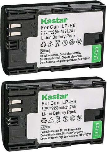 Kastar LPE6 Battery (2-Pack) for LP-E6, LP-E6N, LC-E6, LC-E6E and EOS 5DS R, EOS 5DS and EOS 5D Mark II, EOS 5D Mark III, EOS 6D, EOS 7D, EOS 60D, EOS 60Da, EOS 70D, EOS 80D in Kuwait
