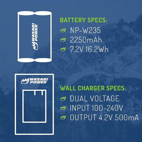 Wasabi Power Battery (2-Pack) & Charger for Fujifilm NP-W235 & Compatible with Fujifilm X-H2S, GFX 50S II, GFX 100S, Fujifilm X-T4, VG-XT4 Vertical Battery Grip in Saudi Arabia