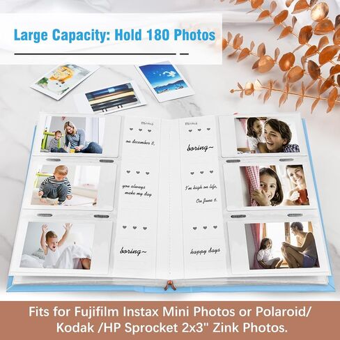 Photo Album for Fujifilm Instax Mini Camera, Photo Album for Polaroid, Leather Cover, 180 Pockets 2x3 Photo Album with Writing Space for Instax Mini 12 11 9 40 8 7 Evo LiPlay Instant Camera (Black) in Saudi Arabia