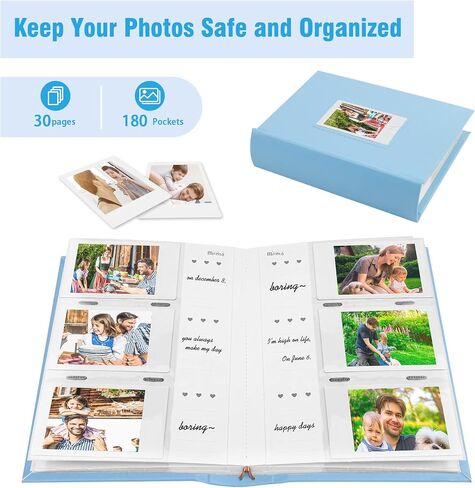 Photo Album for Fujifilm Instax Mini Camera, Photo Album for Polaroid, Leather Cover, 180 Pockets 2x3 Photo Album with Writing Space for Instax Mini 12 11 9 40 8 7 Evo LiPlay Instant Camera (Black) in Saudi Arabia