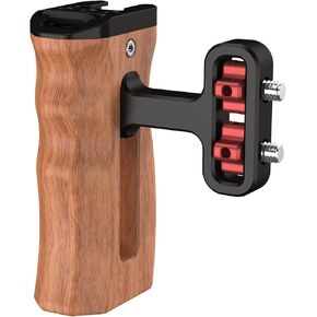 Wooden Mini Handle Side Handgrip with 1/4"-20 Screws for Digital Camera DSLR Camera Cage with Cold Shoe Mount Built-in Wrench can Up and Down Adjustable - Black