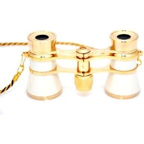 Finissimo Optics 3x25 White Opera Glasses with Chain Necklace / Theater Binoculars / with Gold Trim in Kuwait