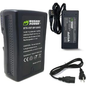 Wasabi Power V-Mount Battery (14.8V, 10400mAh, 150Wh) and V-Mount Battery Charger with D-Tap for Sony Video Camera Camcorder, Broadcast LED Light, and Any Other Compatible Video Camera Camcorder in Saudi Arabia