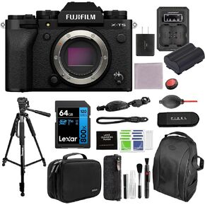 FUJIFILM X-T5 Mirrorless Camera (Silver) Body Bundle with Extra Battery, Monopod, 64GB SDXC Card & More | USA Authorised with Fujifilm Warranty | Fuji x-t5 in Saudi Arabia