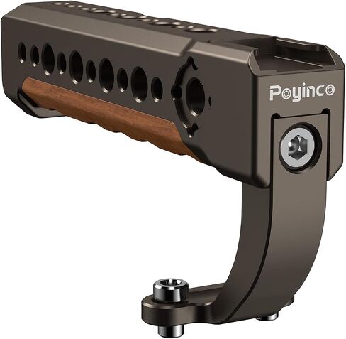 Wooden Mini Handle Side Handgrip with 1/4"-20 Screws for Digital Camera DSLR Camera Cage with Cold Shoe Mount Built-in Wrench can Up and Down Adjustable - Black in Kuwait
