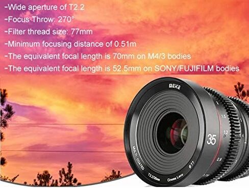 MEKE 35mm T2.2 Large Aperture Manual Focus Low Distortion 4K Mini Cine Lens Compatible with Fujifilm X Mount Cameras X-H1 X-T3 X-T4 X-T5 X-T20 X-T10 X-T2 X-T200 X-Pro2 X-T1 X-T100 X-E1 X30 X70 X-S10 in Saudi Arabia