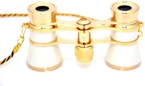Finissimo Optics 3x25 White Opera Glasses with Chain Necklace / Theater Binoculars / with Gold Trim in Kuwait