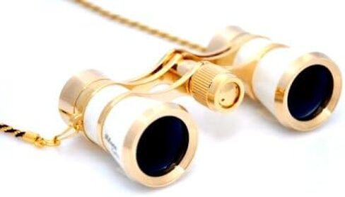 Finissimo Optics 3x25 White Opera Glasses with Chain Necklace / Theater Binoculars / with Gold Trim in Kuwait