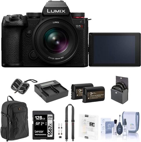 كاميرا باناسونيك LUMIX S5 II الرقمية بدون مرآة مع مجموعة عدسات Lumix S 20-60 مم f/3.5-5.6 مع بطاقة SD سعة 128 جيجابايت، وحقيبة ظهر، وبطارية 2X، وشاحن مزدوج، وحزام، وواقي شاشة، وملحقات in Saudi Arabia