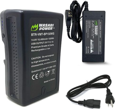 Wasabi Power V-Mount Battery (14.8V, 10400mAh, 150Wh) and V-Mount Battery Charger with D-Tap for Sony Video Camera Camcorder, Broadcast LED Light, and Any Other Compatible Video Camera Camcorder in Saudi Arabia