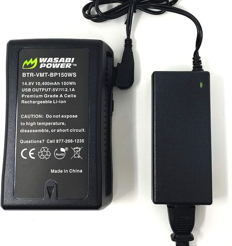 Wasabi Power V-Mount Battery (14.8V, 10400mAh, 150Wh) and V-Mount Battery Charger with D-Tap for Sony Video Camera Camcorder, Broadcast LED Light, and Any Other Compatible Video Camera Camcorder in Saudi Arabia