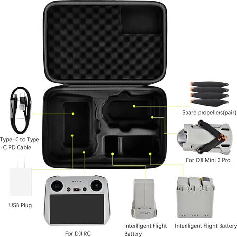 Hard Case Compatible with DJI Mini 3 Pro Drone and New for DJI RC Controller, Portable Travel Holder for Spare Propellers, Lightweight and Foldable Camera Drone Storage Bag and Accessories - Box Only in Saudi Arabia
