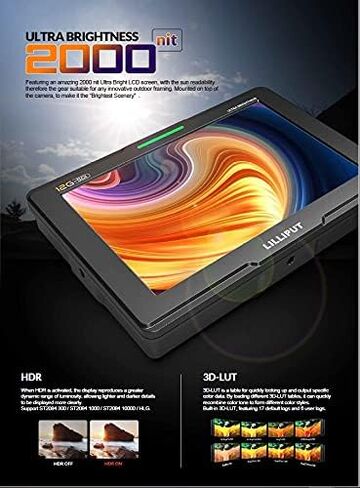 LILLIPUT 7 بوصة Q7-12G 7 بوصة 2000nits 12G-SDI شاشة فائقة السطوع على الكاميرا -12G-SDI x 2 HDMI 0.0 × 1 مخرج 12G-SDI x 2 HDMI 2.0 × 1 HDR 3D-LUT مستوى الموجة نطاق المتجهات + لوحة تركيب V in Saudi Arabia