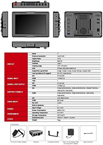 LILLIPUT 7 بوصة Q7-12G 7 بوصة 2000nits 12G-SDI شاشة فائقة السطوع على الكاميرا -12G-SDI x 2 HDMI 0.0 × 1 مخرج 12G-SDI x 2 HDMI 2.0 × 1 HDR 3D-LUT مستوى الموجة نطاق المتجهات + لوحة تركيب V in Saudi Arabia