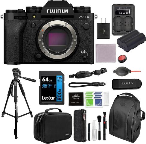 FUJIFILM X-T5 Mirrorless Camera (Silver) Body Bundle with Extra Battery, Monopod, 64GB SDXC Card & More | USA Authorised with Fujifilm Warranty | Fuji x-t5 in Saudi Arabia