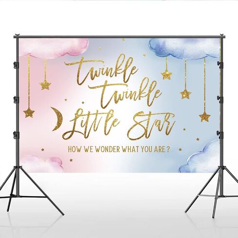 Lofaris Twinkle Twinkle Little Star Gender Reveal Backdrop Boy or Girl Pink or Blue How We Wonder What You are Golden Star Party Decoration Photography Background Cake Table Banner Wallpaper 5x3ft in Kuwait