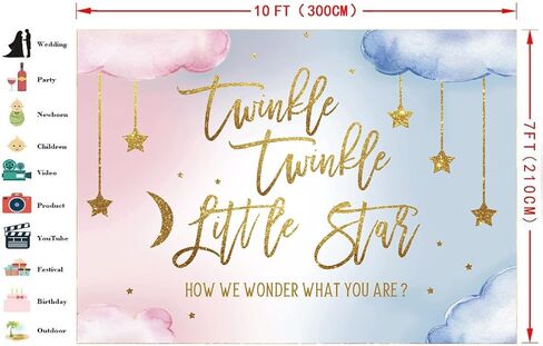 Lofaris Twinkle Twinkle Little Star Gender Reveal Backdrop Boy or Girl Pink or Blue How We Wonder What You are Golden Star Party Decoration Photography Background Cake Table Banner Wallpaper 5x3ft in Kuwait