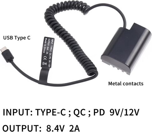 FocusFoto USB-C Type-C to Full Decoded DMW-BLF19 Dummy Battery DMW-DCC12 Coupler Power Adapter Spring Cable for Panasonic GH3 GH4 GH5 GH5s Camera. in Saudi Arabia