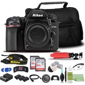 Nikon D7500 DSLR Camera - Bundle - (Body Only) (1581) + 2X EN-EL15 Battery + 2X SanDisk 64GB Card + Case + 12 Inch Flexible Tripod + Deluxe Cleaning Set + HDMI Cable + Hand Strap + More in Saudi Arabia