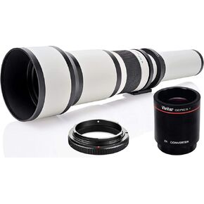 عدسة مقربة يدوية عالية الطاقة 650-2600 ملم f/8 لكاميرا كانون EOS 80D، EOS 90D، ريبل T3i، T5i، T6i، T6s، T7I، T8I، SL3، EOS 60D، EOS 70D، 5D، EOS5D I، EOS 6D II، EOS 7D II أبيض أبيض in Kuwait