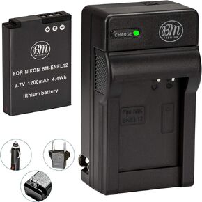 BM Premium EN-EL12 Battery and Charger for Nikon Coolpix A1000 B600 W300 A900 AW100 AW110 AW120 AW130 S6300 S8100 S8200 S9050 S9200 S9300 S9400 S9500 S9700 S9900 P310 P330 P340 KeyMission 170, 360 in Kuwait