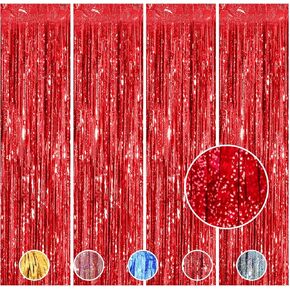 4 Pcs Tinsel Foil Fringe Backdrop Curtains for Disco Graduation Birthday Party Decoration Metallic Glitter Streamer Backdrop Prom Wedding Baby Shower Photo Props(Black, Orange, 3.3 x 8.2 ft) in Saudi Arabia