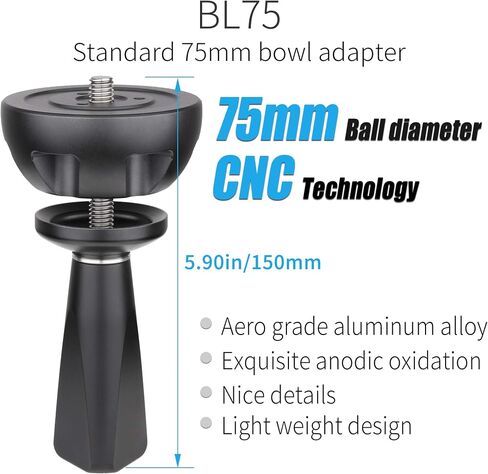 INNOREL 2.95in/75mm Universal Bowl Adapter, CNC Aluminum Alloy Metal Half Ball Bowl Leveler Adapter Convert Video Bowl with 3/8 in Screw Mount on Tripods and Fluid Head for INNOREL RT90C/LT364C/LT324C in Saudi Arabia