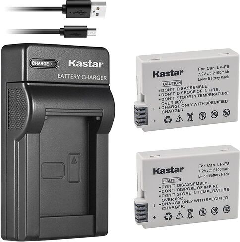 Kastar Battery (X2) & Slim USB Charger for LP-E8, LC-E8E and EOS 550D, EOS 600D, EOS 700D, EOS Rebel T2i, EOS Rebel T3i, EOS Rebel T4i, EOS Rebel T5i Cameras, Grip BG-E8 in Saudi Arabia