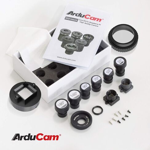 Arducam M12 Lens Kit for Raspberry Pi HQ Camera (Type 1/2.3), 20 to 180 Degrees Telephoto, Wide Angle, Fisheye Lenses with M12 to CS-Mount Adapter, Locking Ring, Cleaning Cloth and More in Saudi Arabia