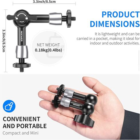 NEEWER 5.9"/15cm Adjustable Friction Magic Arm with 1/4" Screw on Both Ends, Compatible with SmallRig Cage, Flash/LED Light/Microphone/Monitor/SuperClip, Max Load 4.4lb/2kg, ST15 in Saudi Arabia