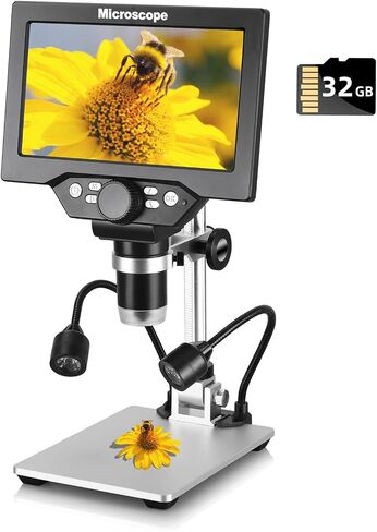Koolertron 7 inch LCD Digital Microscope,12MP 1-1200X Magnification 1080P Coin Microscope with Screen,8 LED Lights,Rechargeable Battery Microscope for PCB Soldering Plant/Rock/Insect/Watch Repairing in Kuwait