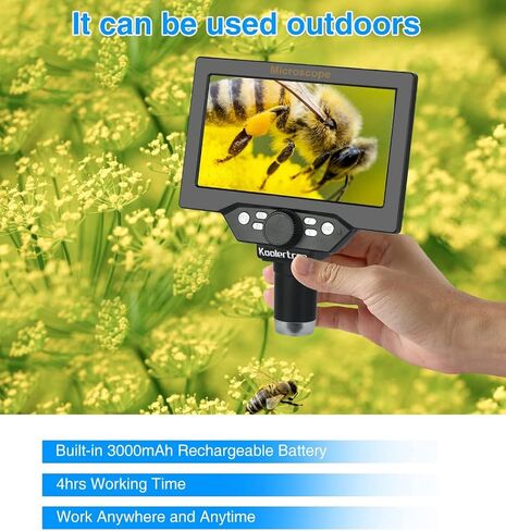 Koolertron 7 inch LCD Digital Microscope,12MP 1-1200X Magnification 1080P Coin Microscope with Screen,8 LED Lights,Rechargeable Battery Microscope for PCB Soldering Plant/Rock/Insect/Watch Repairing in Kuwait
