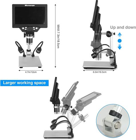 Koolertron 7 inch LCD Digital Microscope,12MP 1-1200X Magnification 1080P Coin Microscope with Screen,8 LED Lights,Rechargeable Battery Microscope for PCB Soldering Plant/Rock/Insect/Watch Repairing in Kuwait