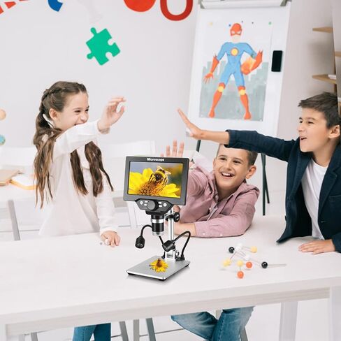 Koolertron 7 inch LCD Digital Microscope,12MP 1-1200X Magnification 1080P Coin Microscope with Screen,8 LED Lights,Rechargeable Battery Microscope for PCB Soldering Plant/Rock/Insect/Watch Repairing in Kuwait