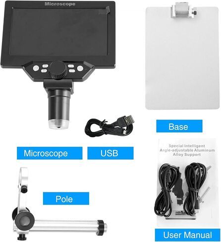 Koolertron 7 inch LCD Digital Microscope,12MP 1-1200X Magnification 1080P Coin Microscope with Screen,8 LED Lights,Rechargeable Battery Microscope for PCB Soldering Plant/Rock/Insect/Watch Repairing in Kuwait