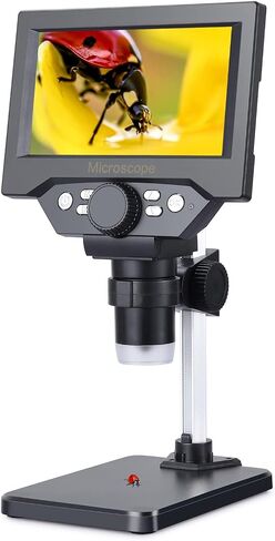 Koolertron 9-inch LCD Digital Microscope - 12MP 1600x 1080P HD, 32G TF Card & 5000mAh Battery, 10-inch Stand & Side Light for Plant/Rock/Circuit Board/Coin Detection and Analysis in Saudi Arabia