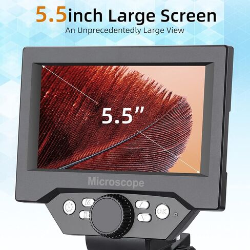 Koolertron 9-inch LCD Digital Microscope - 12MP 1600x 1080P HD, 32G TF Card & 5000mAh Battery, 10-inch Stand & Side Light for Plant/Rock/Circuit Board/Coin Detection and Analysis in Saudi Arabia