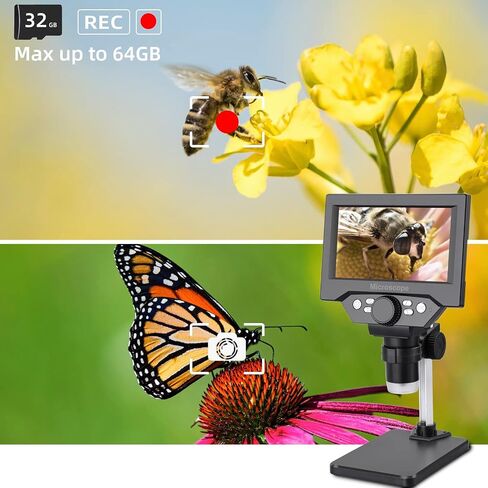 Koolertron 9-inch LCD Digital Microscope - 12MP 1600x 1080P HD, 32G TF Card & 5000mAh Battery, 10-inch Stand & Side Light for Plant/Rock/Circuit Board/Coin Detection and Analysis in Saudi Arabia