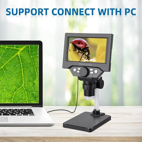 Koolertron 9-inch LCD Digital Microscope - 12MP 1600x 1080P HD, 32G TF Card & 5000mAh Battery, 10-inch Stand & Side Light for Plant/Rock/Circuit Board/Coin Detection and Analysis in Saudi Arabia