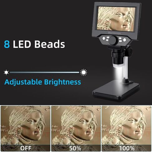 Koolertron 9-inch LCD Digital Microscope - 12MP 1600x 1080P HD, 32G TF Card & 5000mAh Battery, 10-inch Stand & Side Light for Plant/Rock/Circuit Board/Coin Detection and Analysis in Saudi Arabia