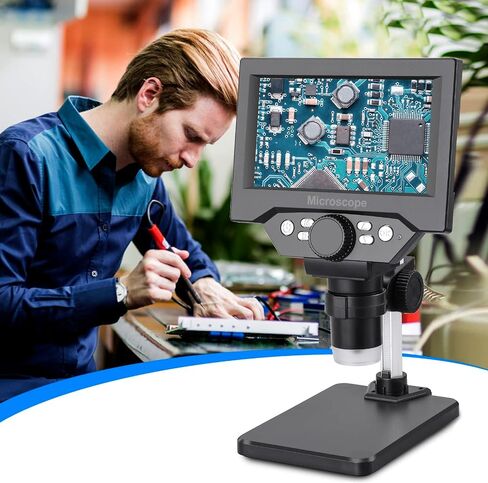Koolertron 9-inch LCD Digital Microscope - 12MP 1600x 1080P HD, 32G TF Card & 5000mAh Battery, 10-inch Stand & Side Light for Plant/Rock/Circuit Board/Coin Detection and Analysis in Saudi Arabia
