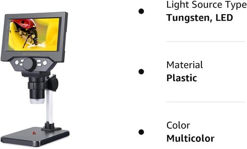 Koolertron 9-inch LCD Digital Microscope - 12MP 1600x 1080P HD, 32G TF Card & 5000mAh Battery, 10-inch Stand & Side Light for Plant/Rock/Circuit Board/Coin Detection and Analysis in Saudi Arabia