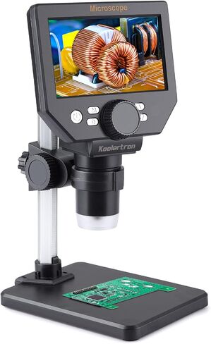 Koolertron 9-inch LCD Digital Microscope - 12MP 1600x 1080P HD, 32G TF Card & 5000mAh Battery, 10-inch Stand & Side Light for Plant/Rock/Circuit Board/Coin Detection and Analysis in Saudi Arabia