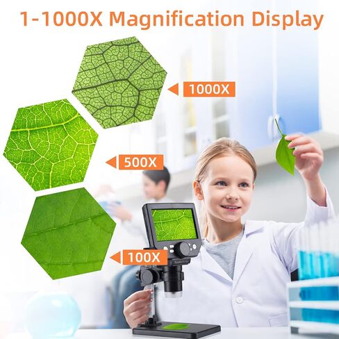 Koolertron 9-inch LCD Digital Microscope - 12MP 1600x 1080P HD, 32G TF Card & 5000mAh Battery, 10-inch Stand & Side Light for Plant/Rock/Circuit Board/Coin Detection and Analysis in Saudi Arabia