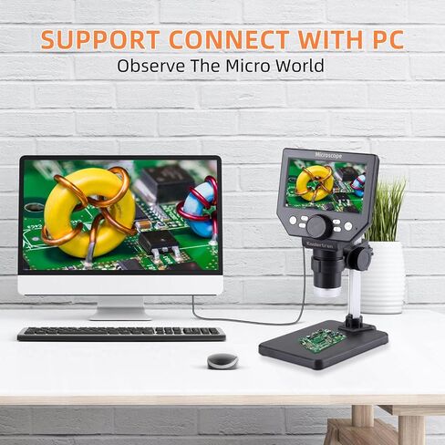 Koolertron 9-inch LCD Digital Microscope - 12MP 1600x 1080P HD, 32G TF Card & 5000mAh Battery, 10-inch Stand & Side Light for Plant/Rock/Circuit Board/Coin Detection and Analysis in Saudi Arabia