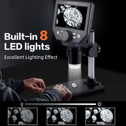 Koolertron 9-inch LCD Digital Microscope - 12MP 1600x 1080P HD, 32G TF Card & 5000mAh Battery, 10-inch Stand & Side Light for Plant/Rock/Circuit Board/Coin Detection and Analysis in Saudi Arabia