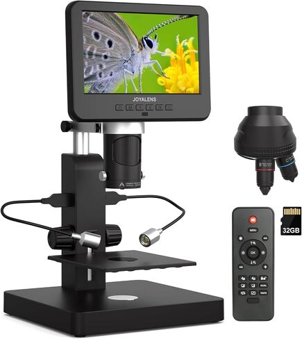 مجهر رقمي JOYALENS JL246PS ذو 3 عدسات HDMI، مجهر بيولوجي UHD 4000 × 24 ميجابكسل مع شرائح مُجهزة، مجهر للعملات المعدنية للعملات المعدنية بالحجم الكامل، شاشة LCD مقاس 7 بوصة، متوافق مع Windows PC، 32 جيجابايت in Kuwait