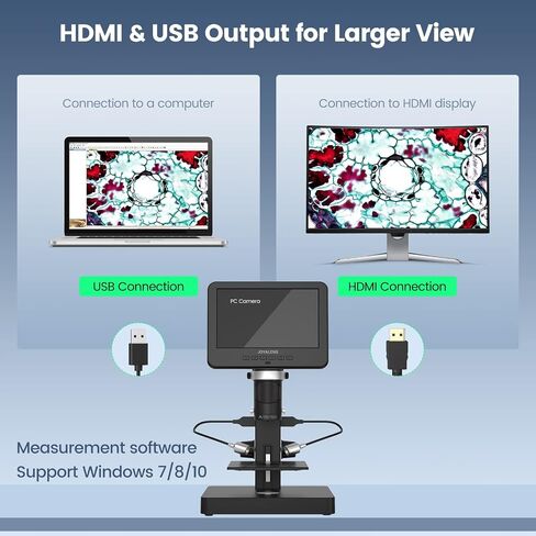مجهر رقمي JOYALENS JL246PS ذو 3 عدسات HDMI، مجهر بيولوجي UHD 4000 × 24 ميجابكسل مع شرائح مُجهزة، مجهر للعملات المعدنية للعملات المعدنية بالحجم الكامل، شاشة LCD مقاس 7 بوصة، متوافق مع Windows PC، 32 جيجابايت in Kuwait