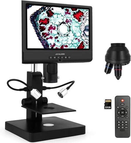 مجهر رقمي JOYALENS JL246PS ذو 3 عدسات HDMI، مجهر بيولوجي UHD 4000 × 24 ميجابكسل مع شرائح مُجهزة، مجهر للعملات المعدنية للعملات المعدنية بالحجم الكامل، شاشة LCD مقاس 7 بوصة، متوافق مع Windows PC، 32 جيجابايت in Kuwait